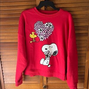 Peanuts Red Sweatshirt with Snoopy and Woodstock Size XL